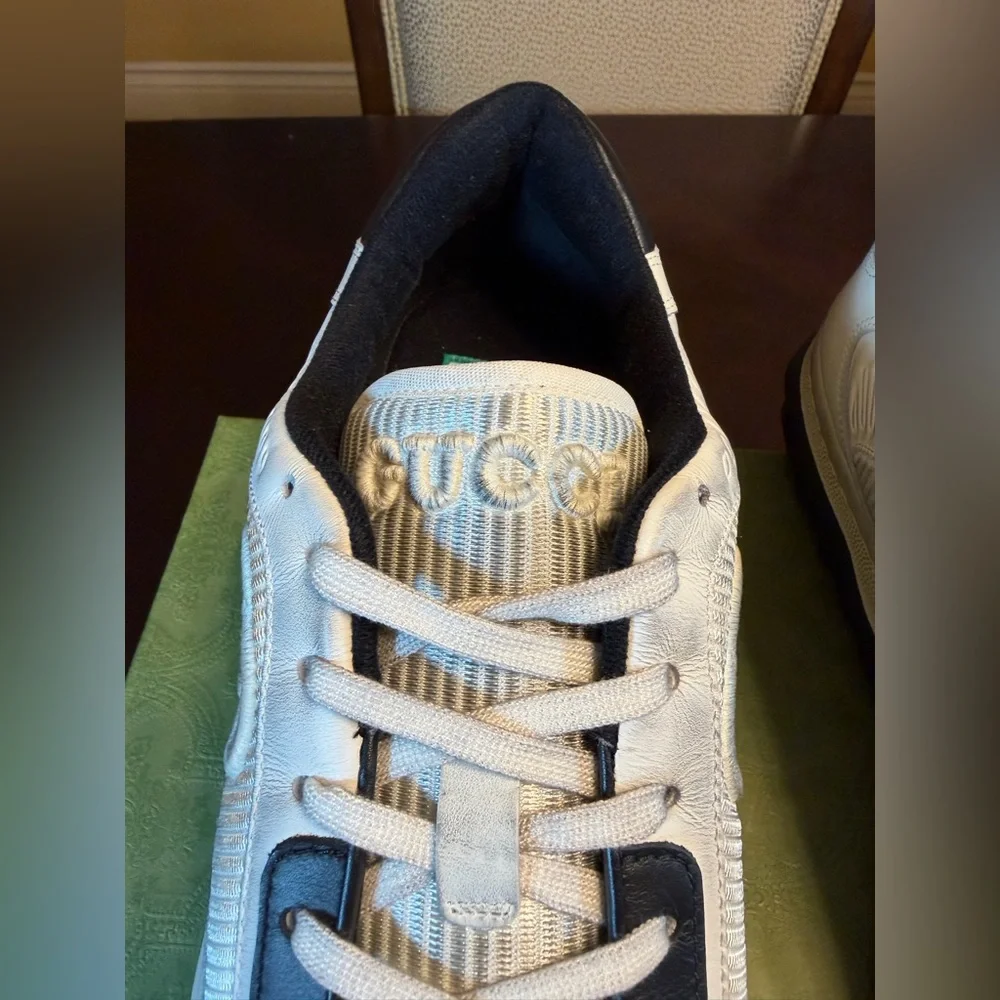 New Authentic Gucci Mac80 GG Logo Sneaker Shoes White Black Size UK 12 /US 12.5